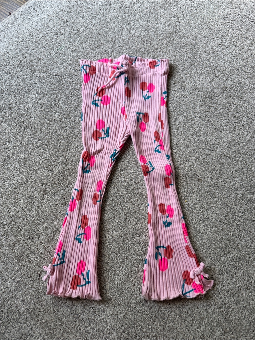 Zara Pink Cherry Print Ribbed Flare Kids Leggings